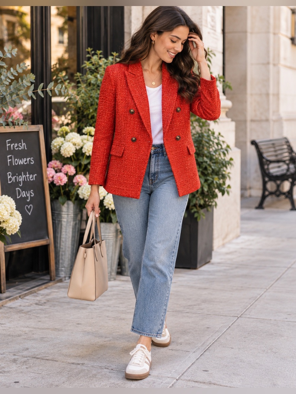 LOFT Red Tweed Double Breasted Blazer Jacket Petite 10 NWT